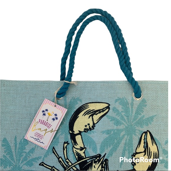 Paradise Bag Oversized Shoulder Tote Bag Nautical Beach Metallic Blue Lo… - Picture 4 of 11